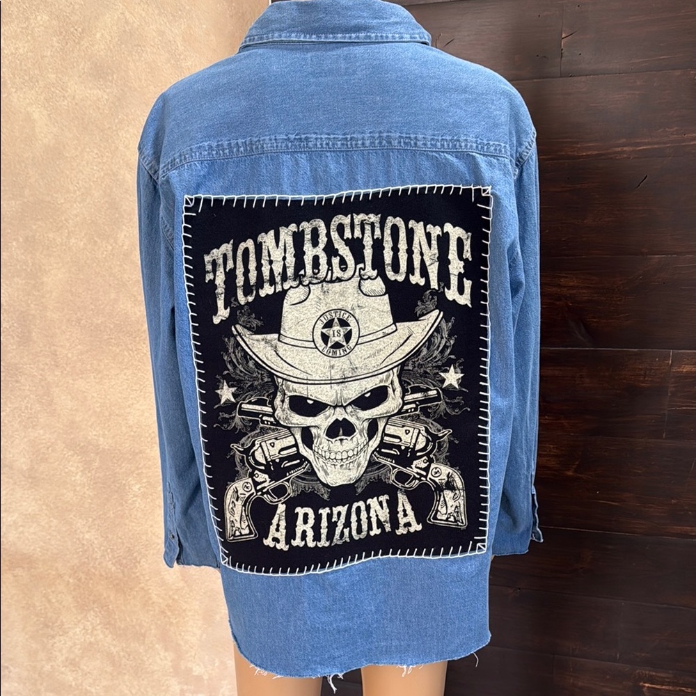 Tombstone Arizona Distressed Denim Shacket Size M